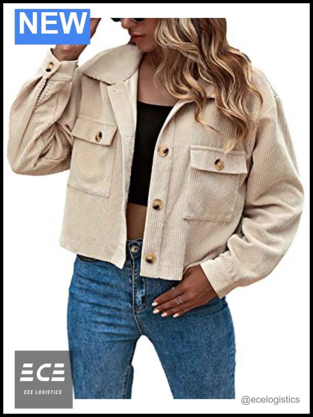 Cropped Corduroy Shacket Button Down Cotton Blend Jacket